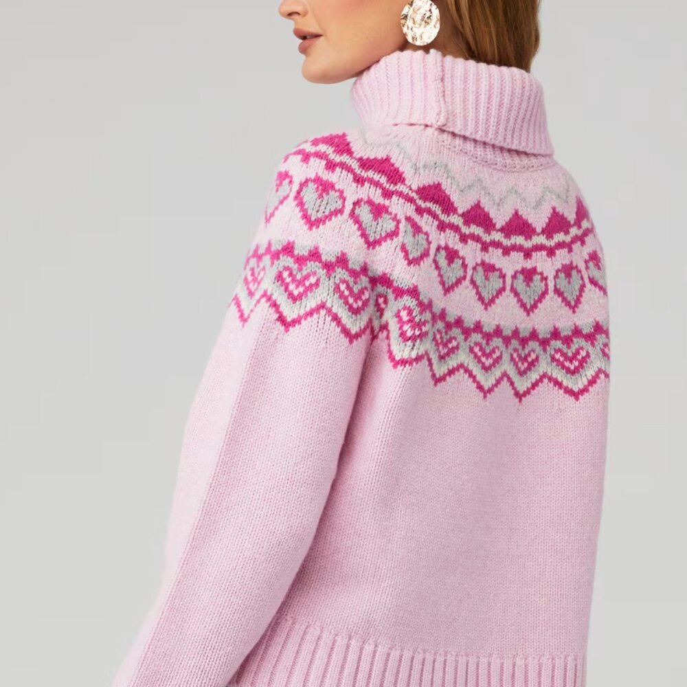 LoveShackFancy Tobi Sweater - Pink Heart Nordic Turtleneck L - gently used - Picture 4 of 6